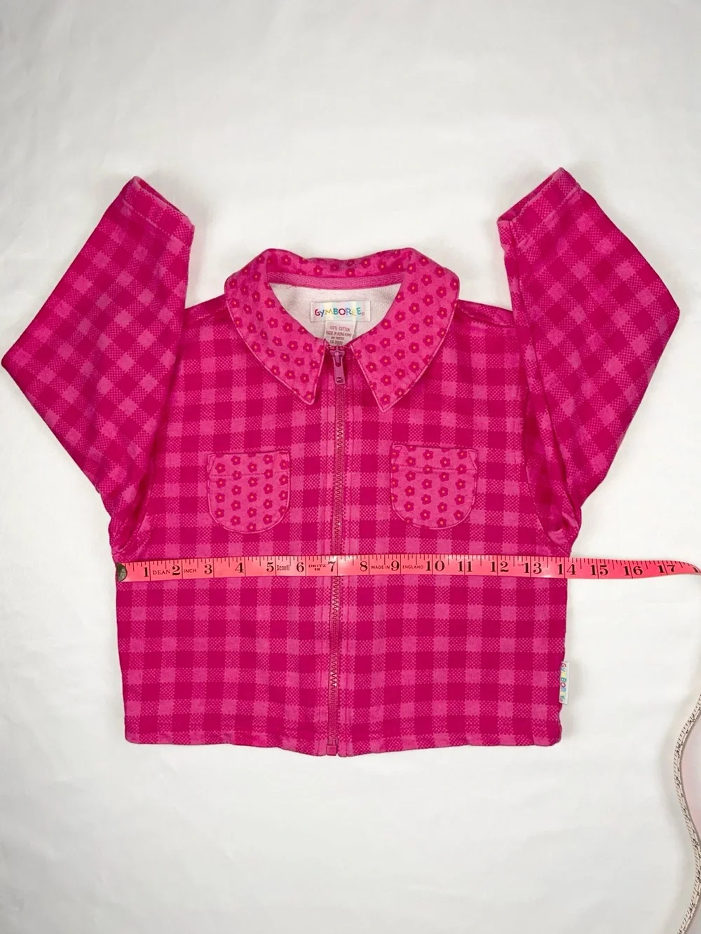 Gymboree (MED) 1990s Pink Plaid Gingham Zip-Up Rainbow Tag Vintage Jacket